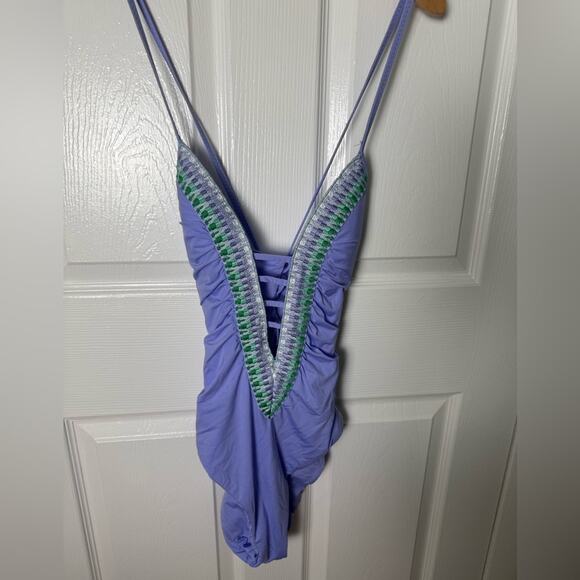 Becca Fiesta Plunge One Piece Swimsuit S - Picture 2 of 8